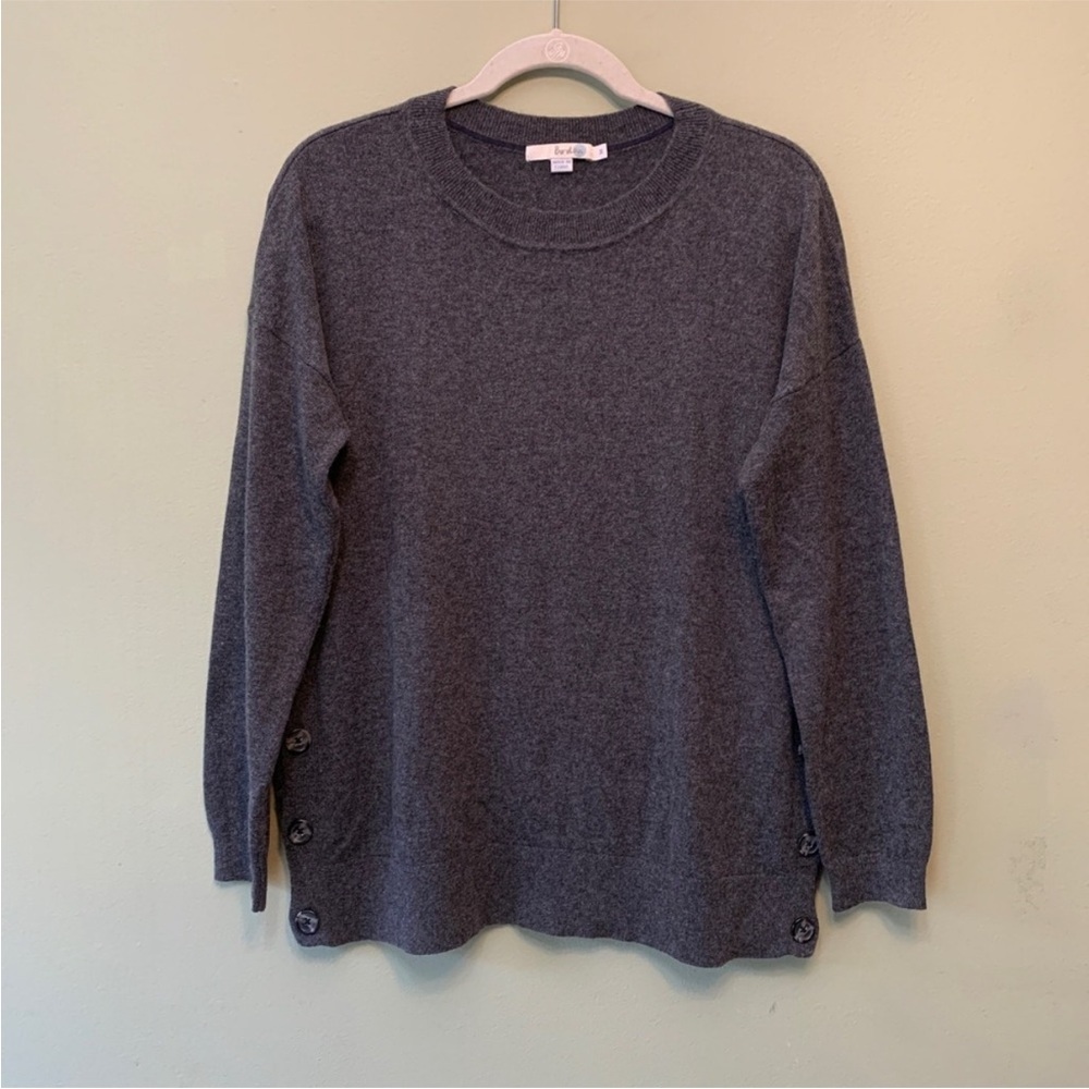 Boden Oversized Crew Neck Women Sweater  Gray Wool Cashmere Side Buttons - Med